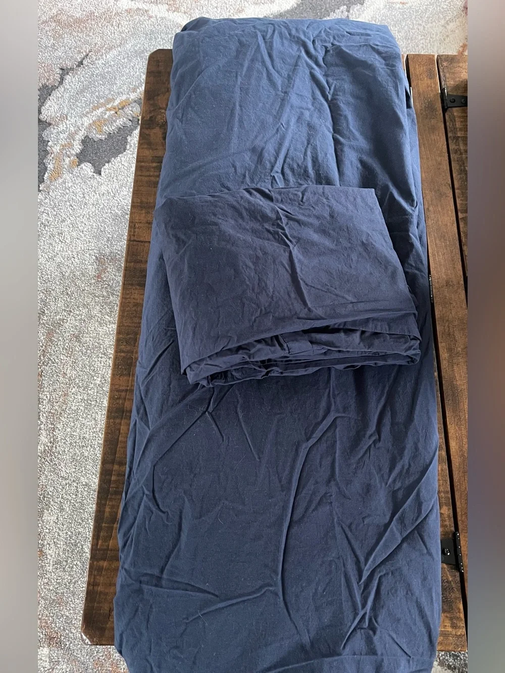 Quince Organic Crisp Percale 3 Piece Duvet Cover Set, King/Cal (Navy)